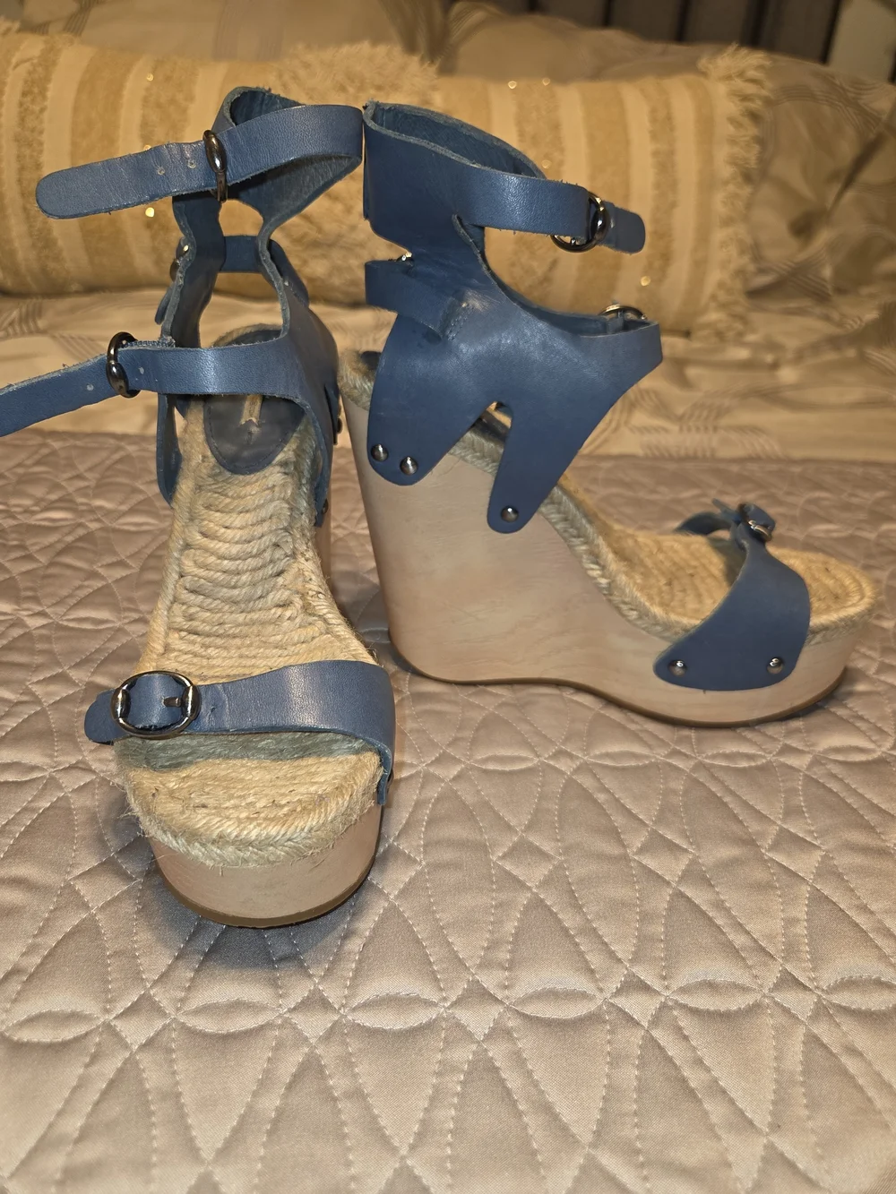 Max Studio Rare Blue Espadrille Wedge Sandals with Ankle Straps Sz 7